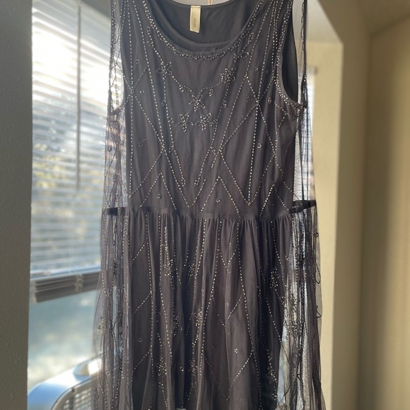 Free People Embellished Grey Sheer Slip Dress (L) - Picture 3 of 9